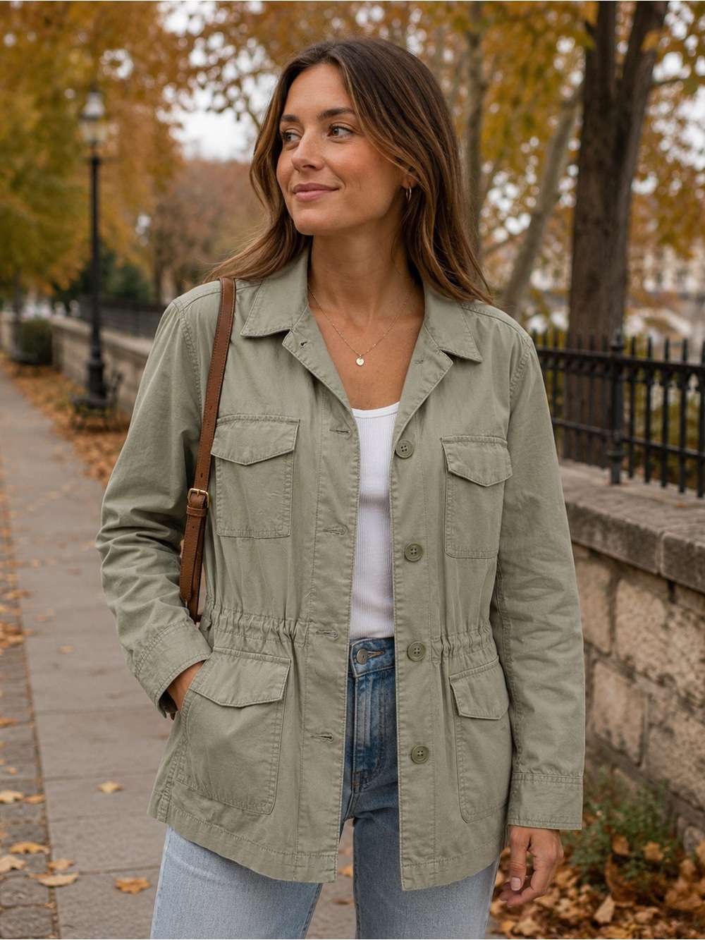 Chaps Cotton Utility Safari Jacket Olive Green Women’s Size Large Lightweight